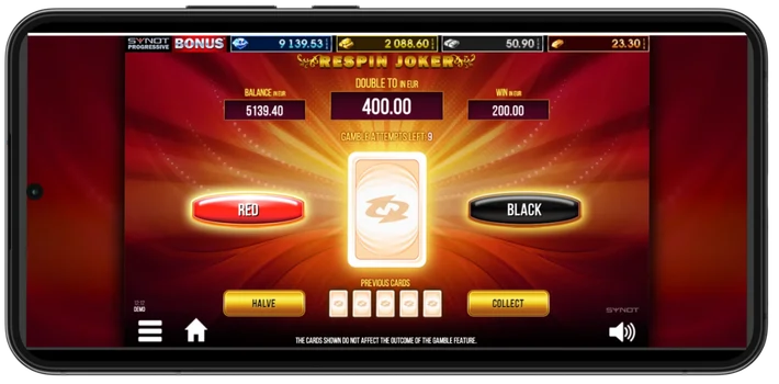 Respin Joker – gamble funkce s volbou Red nebo Black pro zdvojnásobení výhry