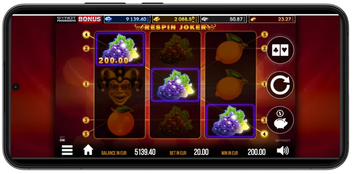 Respin Joker – výherní kombinace hroznů s výhrou 200 EUR